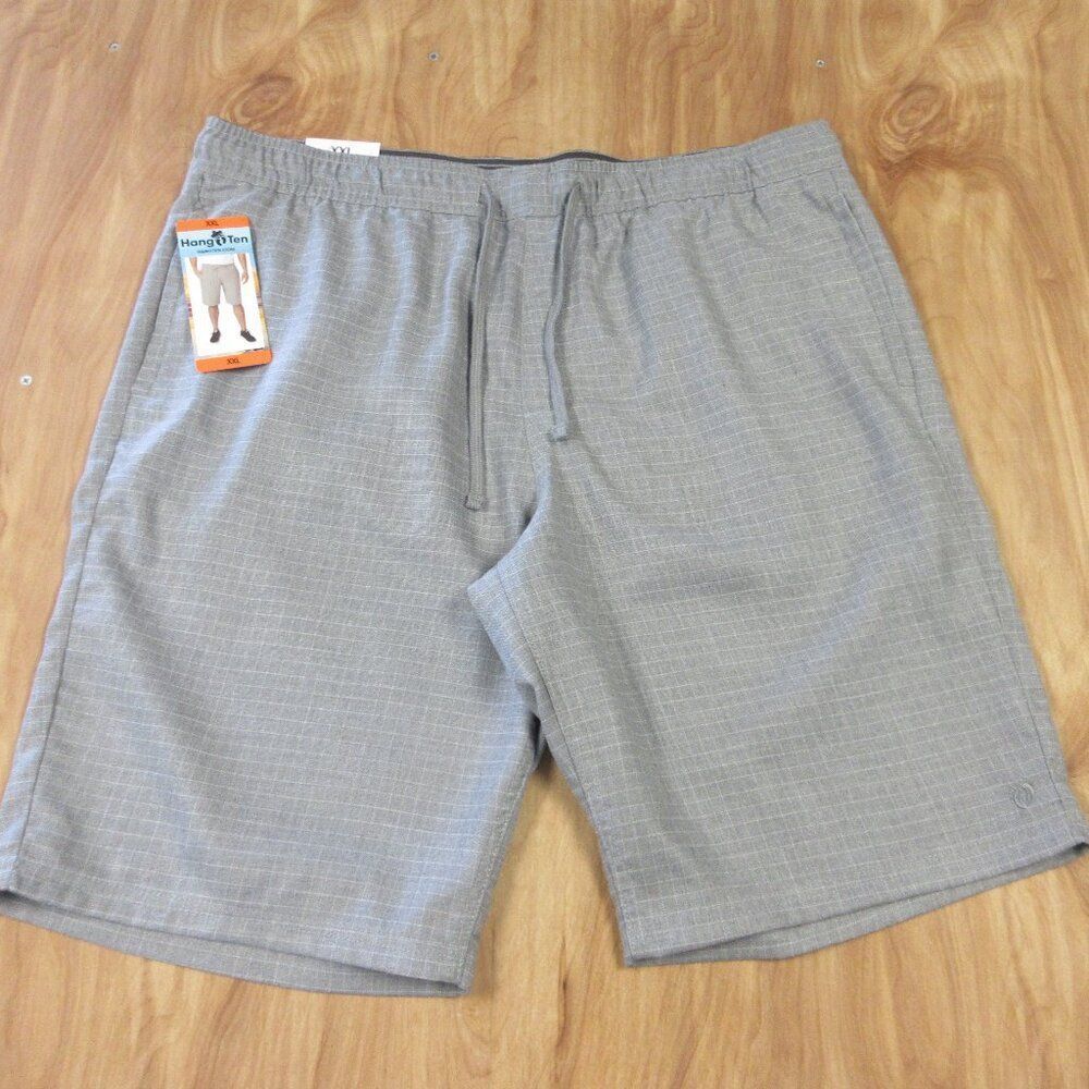 HANG TEN Drop In 20" Elastic-Waist Walkshorts Mens Size XXL 42-44 Grey Plaid NWT